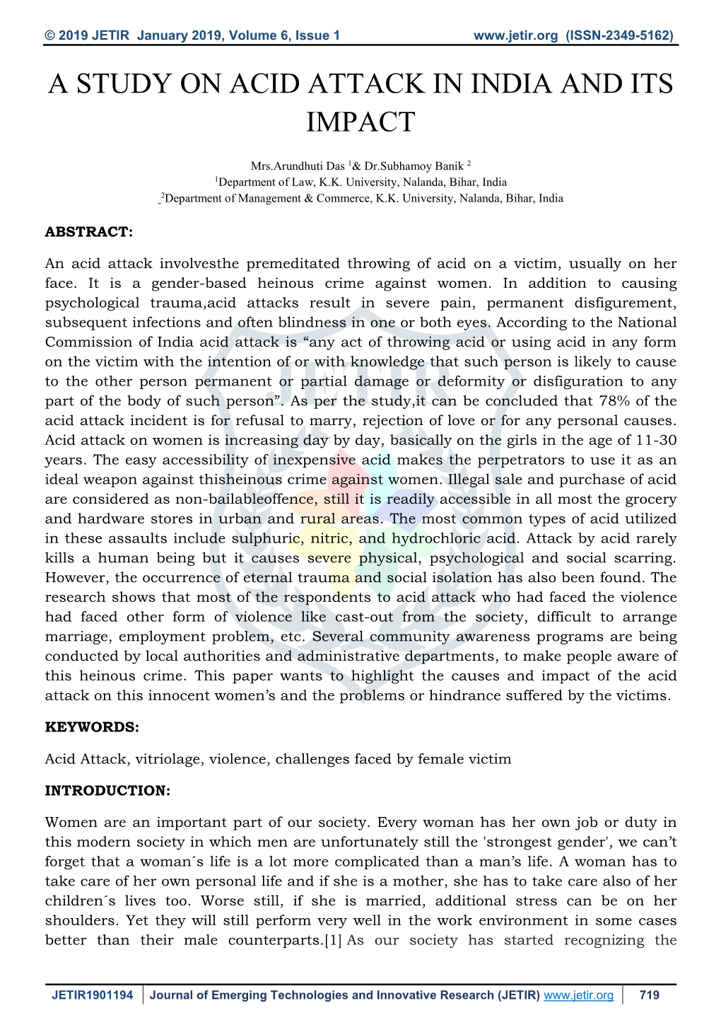 A Study on Acid Attack in India and Its Impact