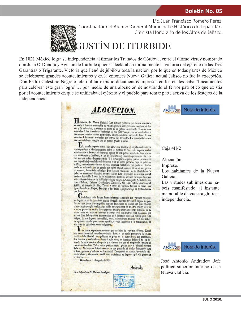 Boletín No.5 Agustín De Iturbide