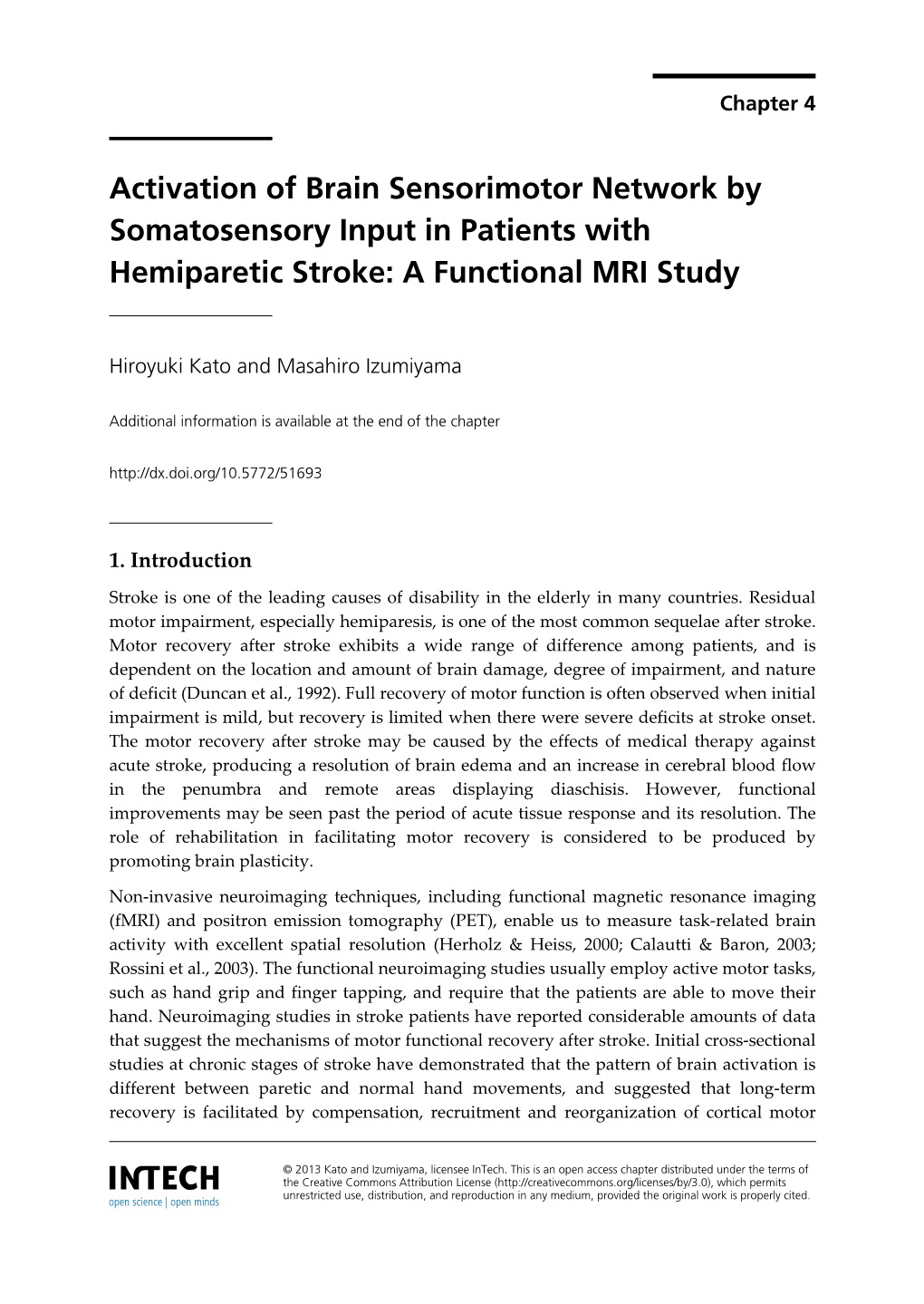 Activation of Brain Sensorimotor Network by Somatosensory Input in Patients with Hemiparetic Stroke: a Functional MRI Study