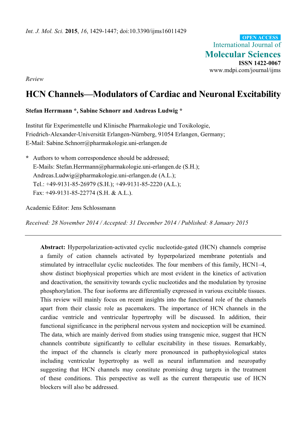 HCN Channels—Modulators of Cardiac and Neuronal Excitability