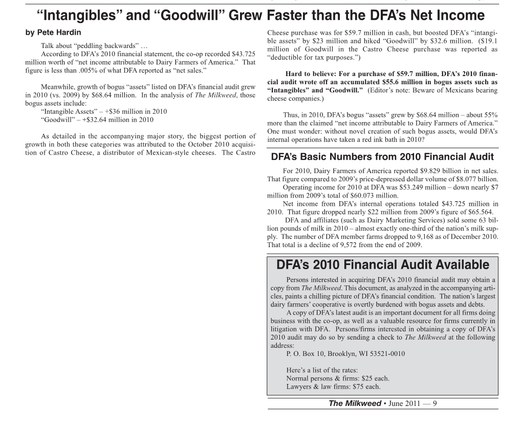 DFA Acquires Kemps/Marigold That Figure Compared to 2009’S Price-Depressed Dollar Volume of $8.077 Billion