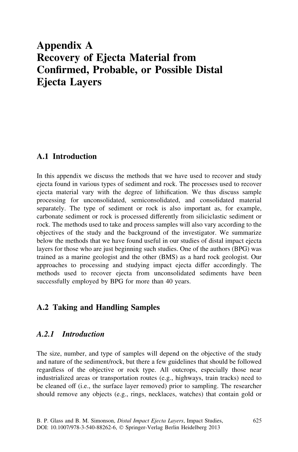 Appendix a Recovery of Ejecta Material from Confirmed, Probable