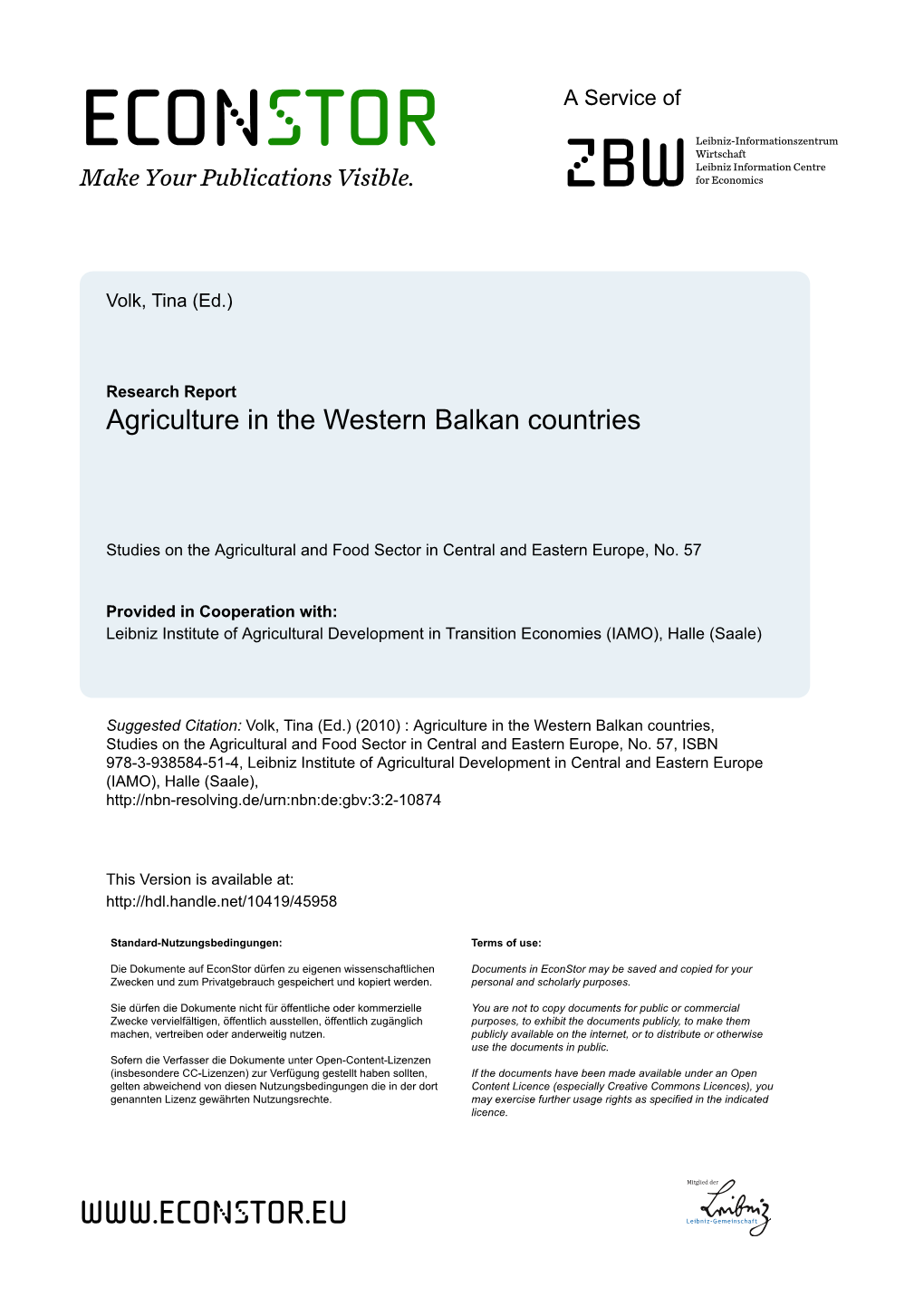 Agriculture in the Western Balkan Countries
