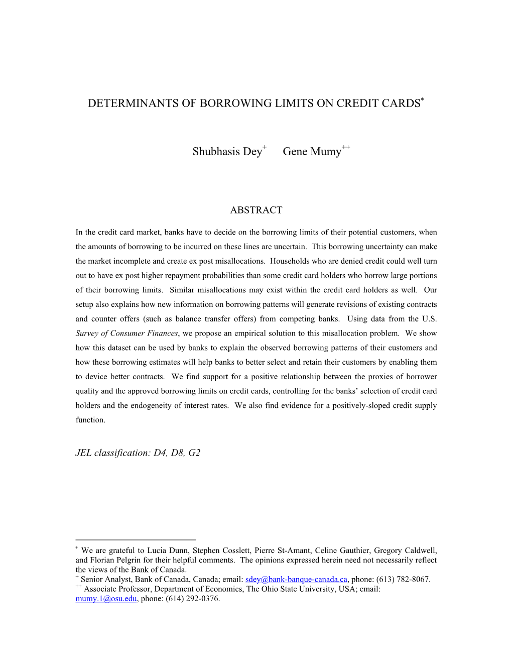 Determinants of Borrowing Limits on Credit Cards∗