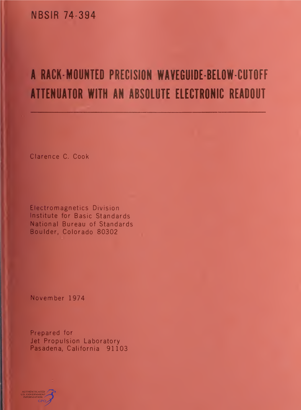 A Rack-Mounted Precision Waveguide-Below-Cutoff Attenuator with an Absolute Electronic Readout