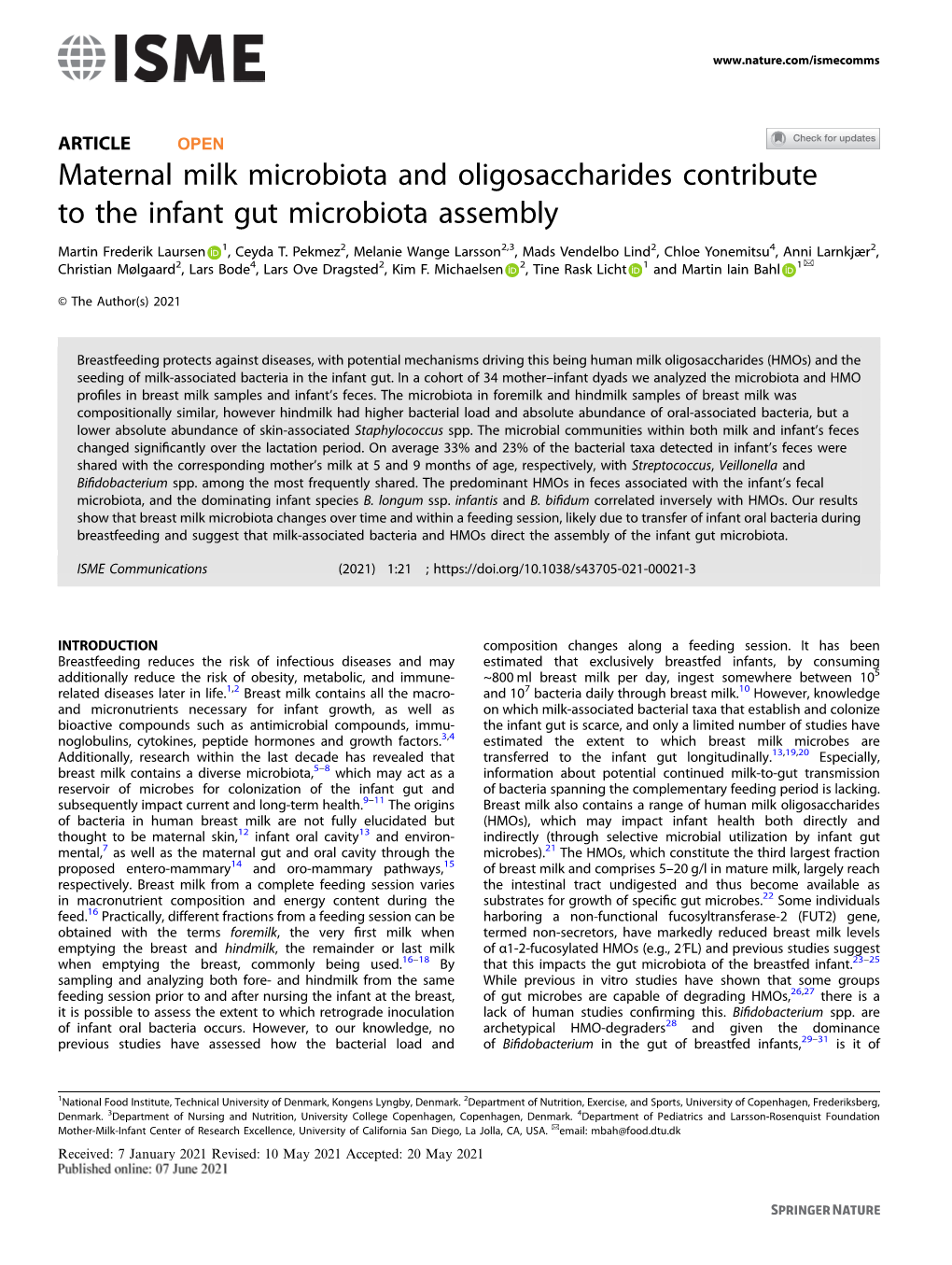 Maternal Milk Microbiota and Oligosaccharides Contribute to the Infant Gut Microbiota Assembly