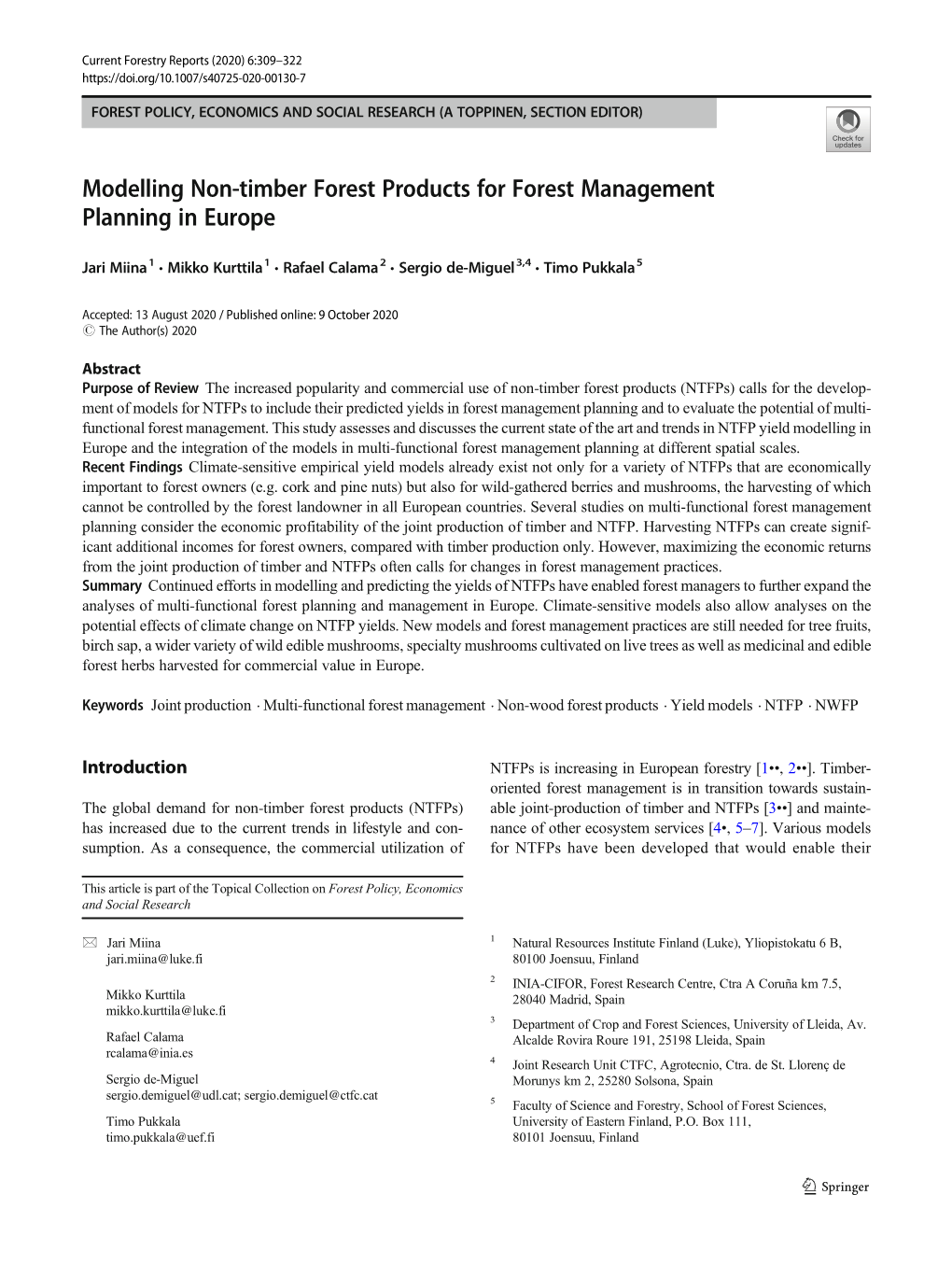 Modelling Non-Timber Forest Products for Forest Management Planning in Europe