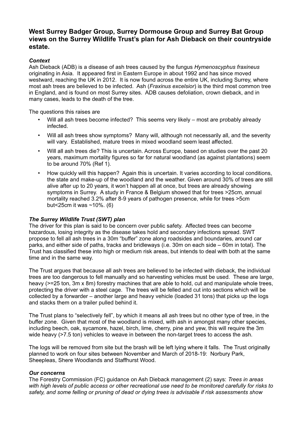 Overview of SWT Plans to Deal with Ash