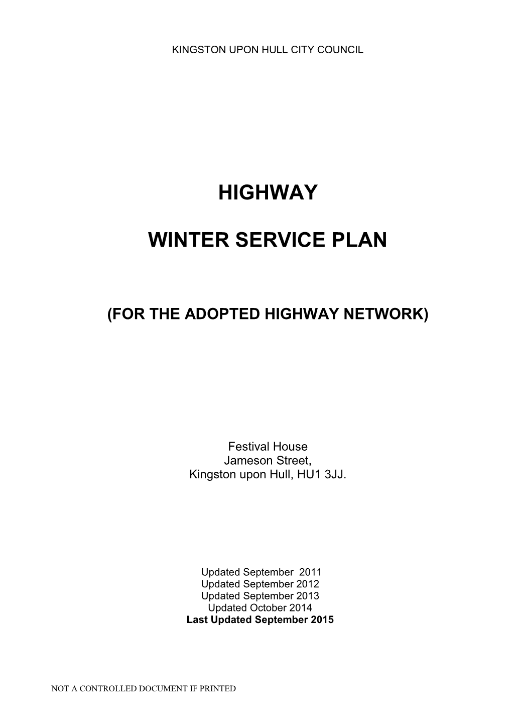 Highway Winter Service Plan