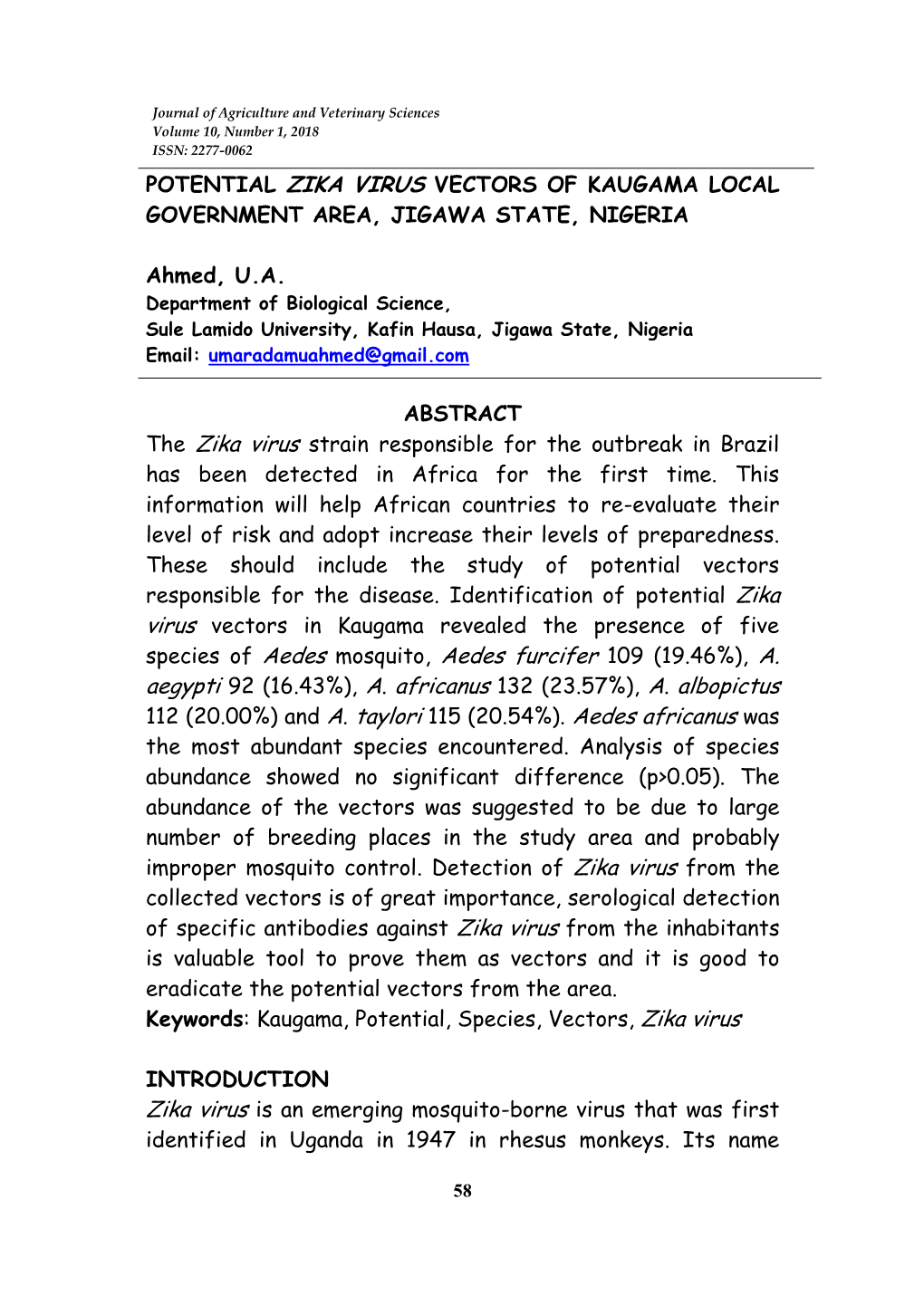 The Zika Virus Species of Aedes Mosquito, Aedes Furcifer 109 (19.46