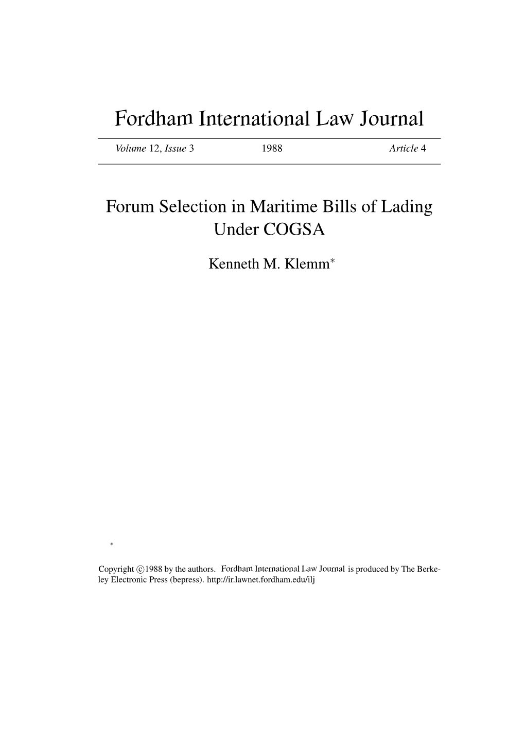 Forum Selection in Maritime Bills of Lading Under COGSA