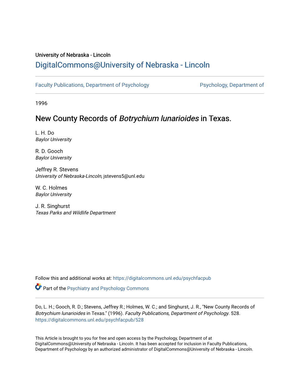 New County Records of Botrychium Lunarioides in Texas