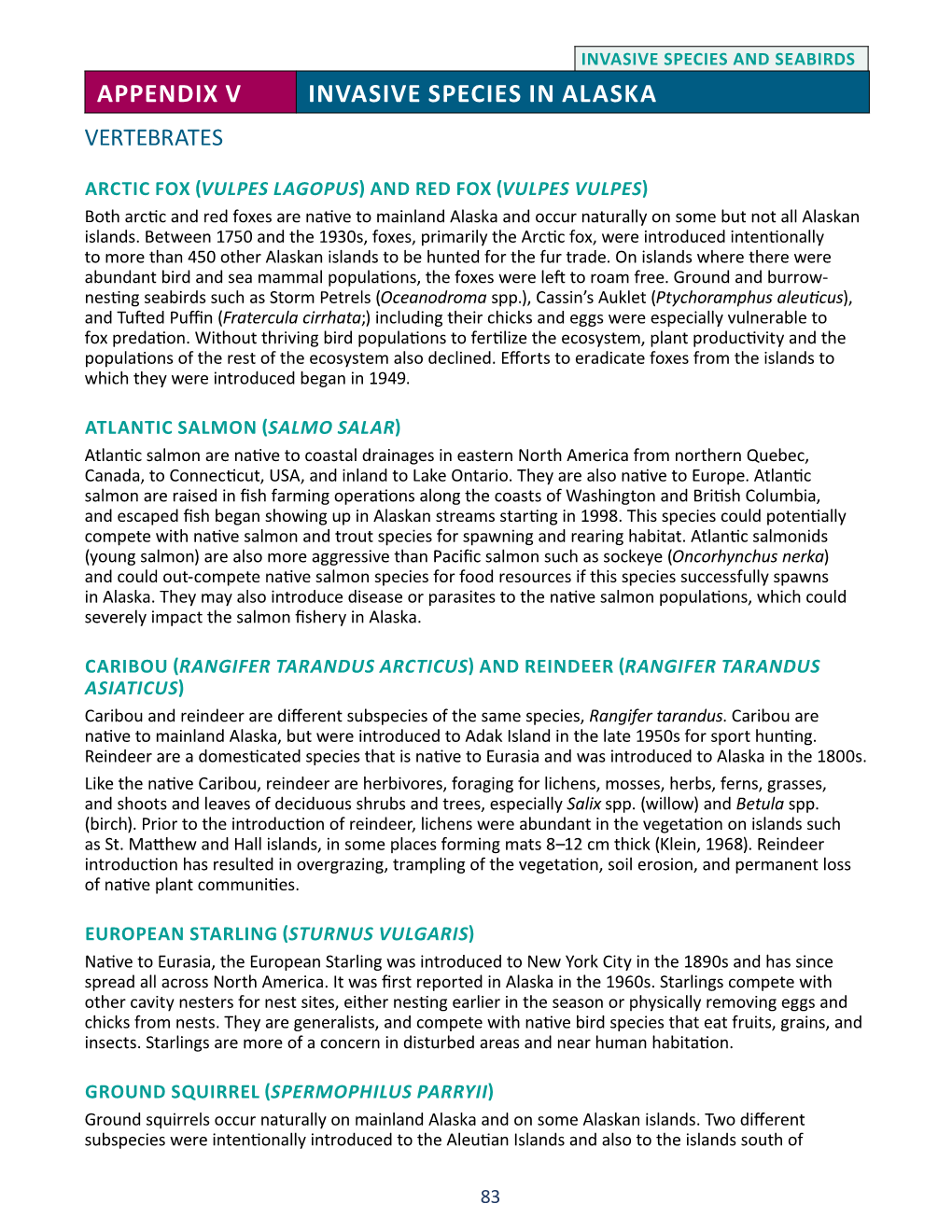 Appendix V Invasive Species in Alaska Vertebrates