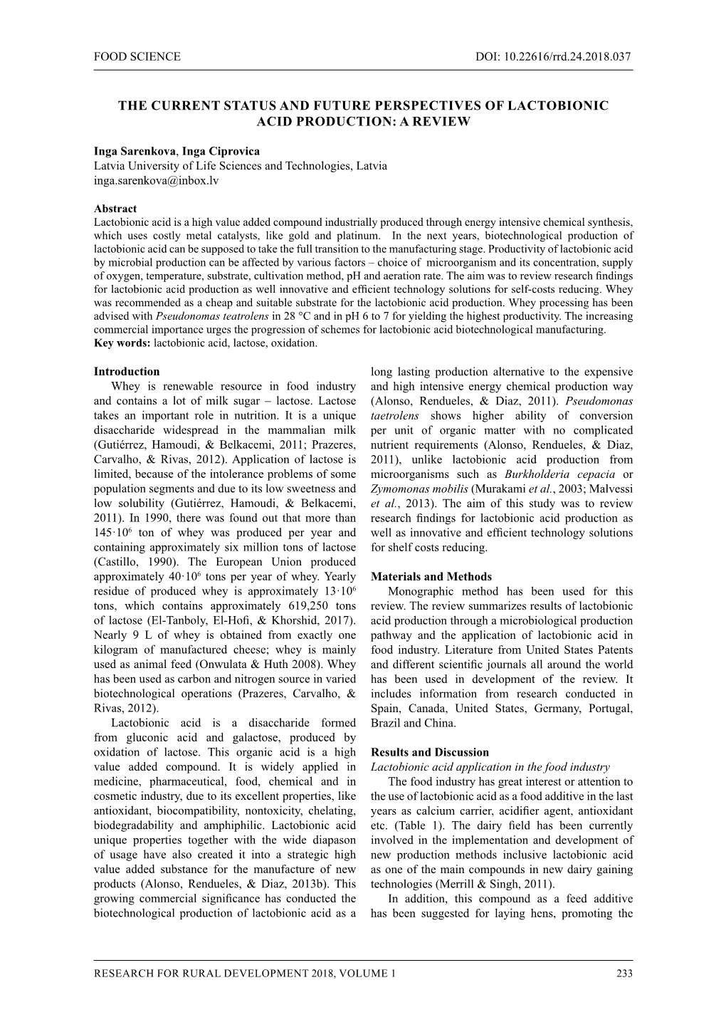 The Current Status and Future Perspectives of Lactobionic Acid Production: a Review