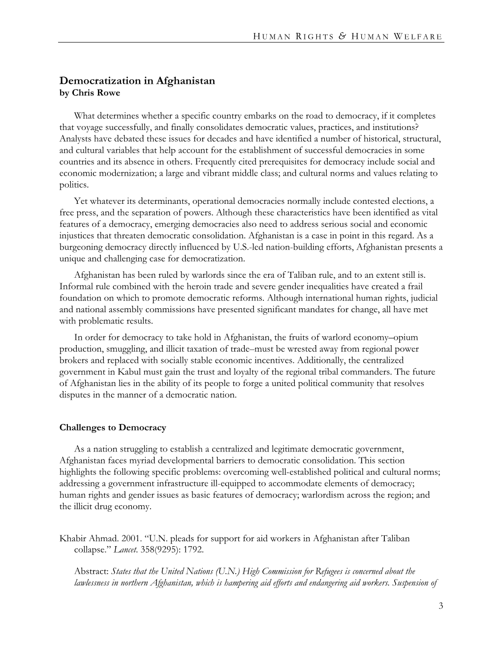 Democratization in Afghanistan by Chris Rowe