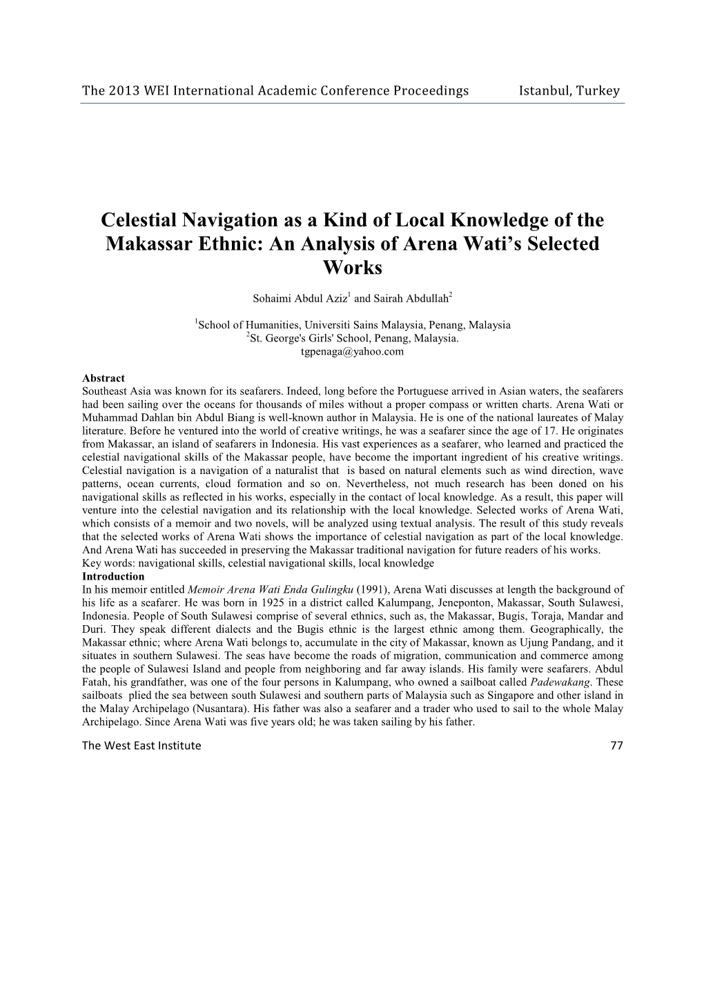 Celestial Navigation As a Kind of Local Knowledge of the Makassar Ethnic: an Analysis of Arena Wati’S Selected Works