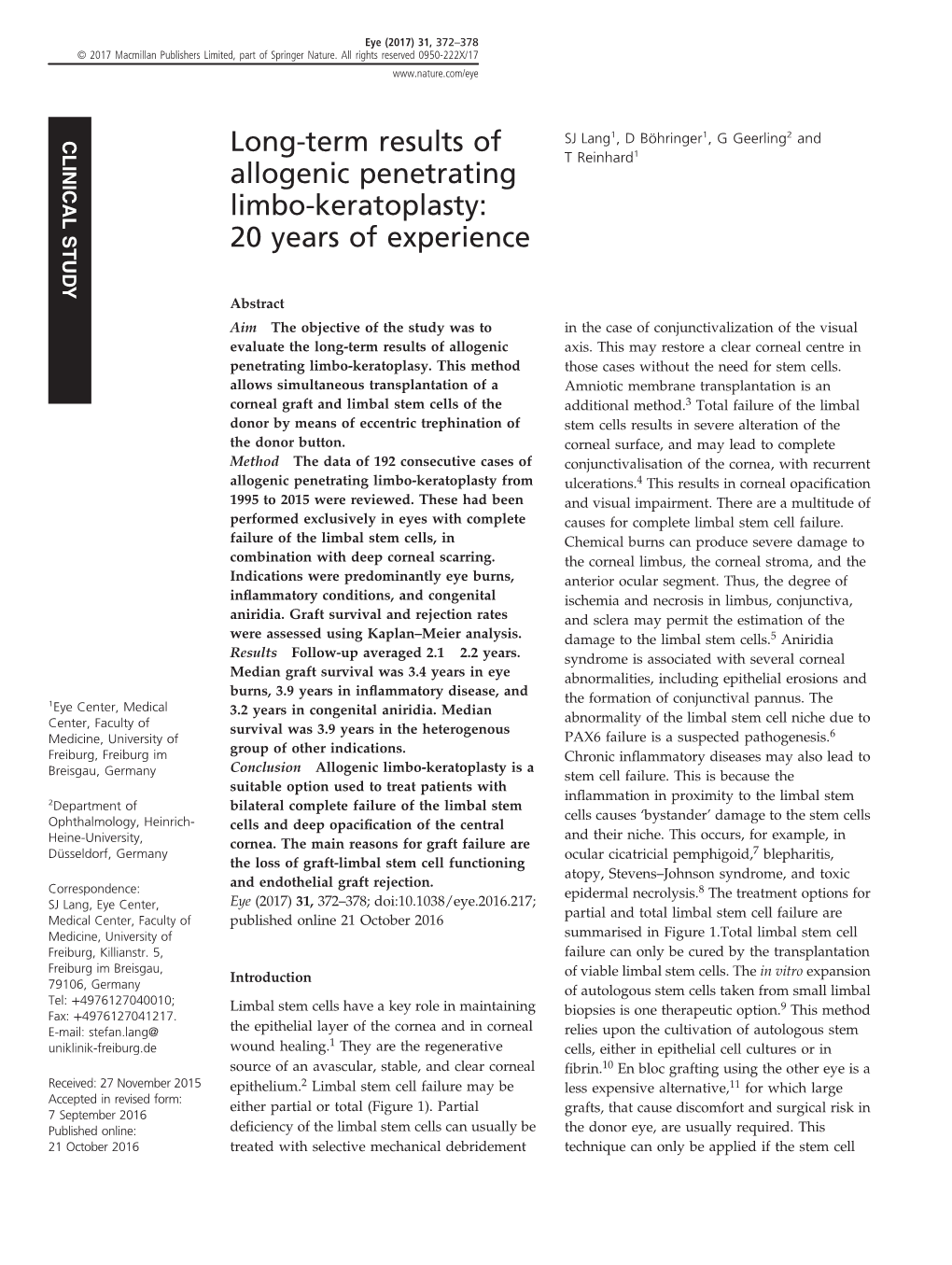 Long-Term Results of Allogenic Penetrating Limbo-Keratoplasty