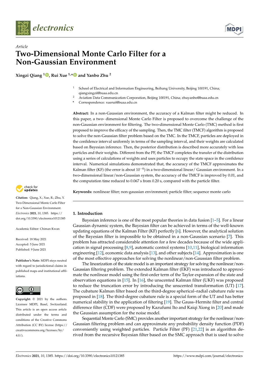 Two-Dimensional Monte Carlo Filter for a Non-Gaussian Environment