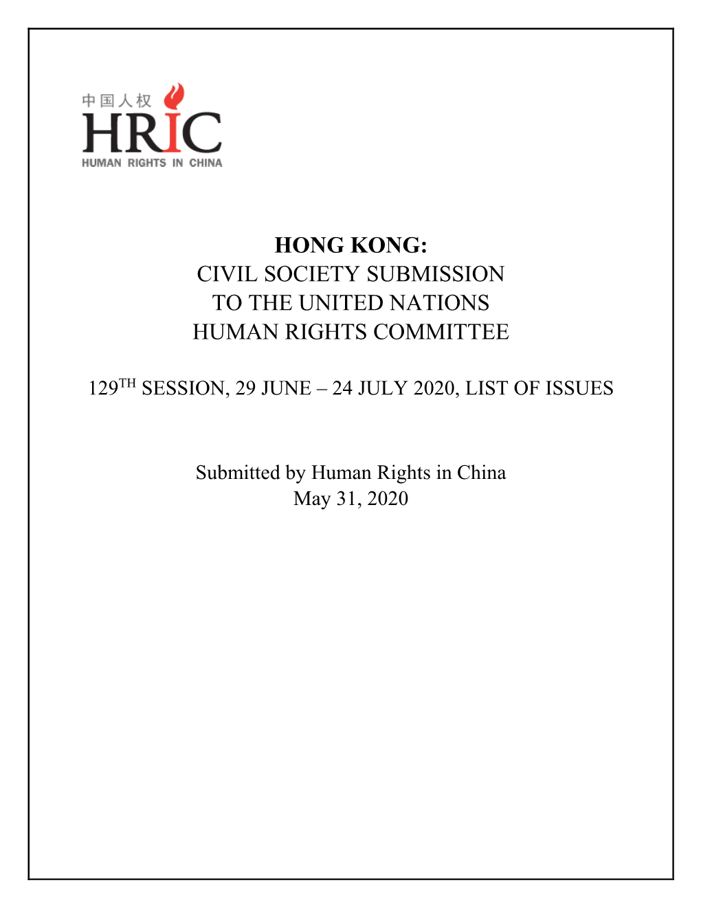 Hong Kong: Civil Society Submission to the United Nations Human Rights Committee