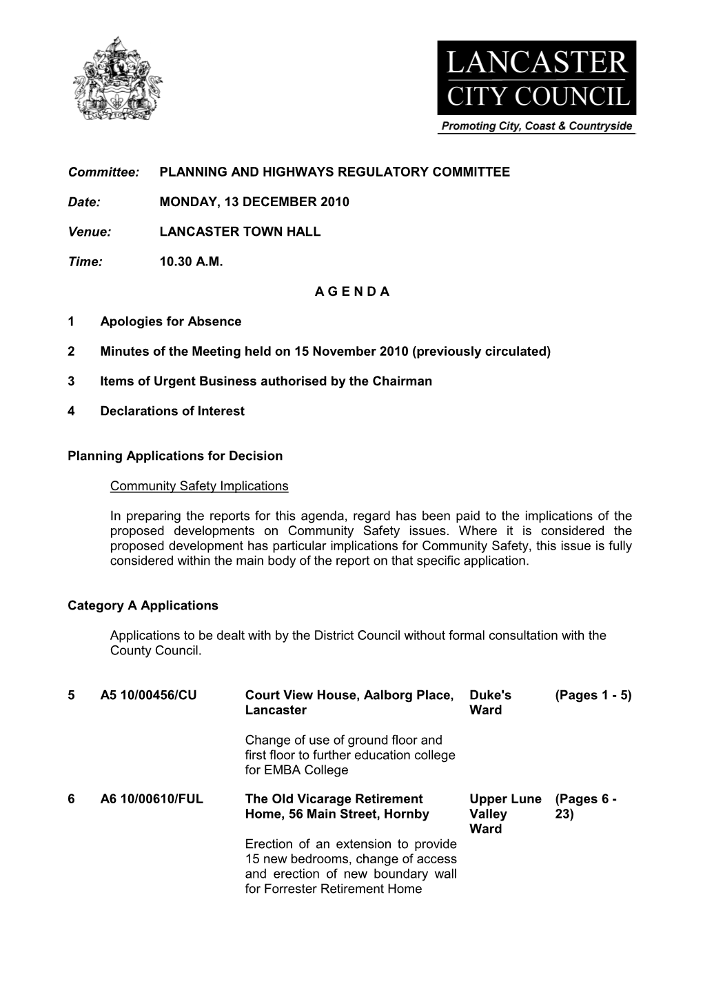 PLANNING and HIGHWAYS REGULATORY COMMITTEE Date