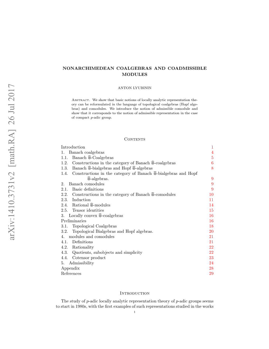 NONARCHIMEDEAN COALGEBRAS and COADMISSIBLE MODULES 2 of Y