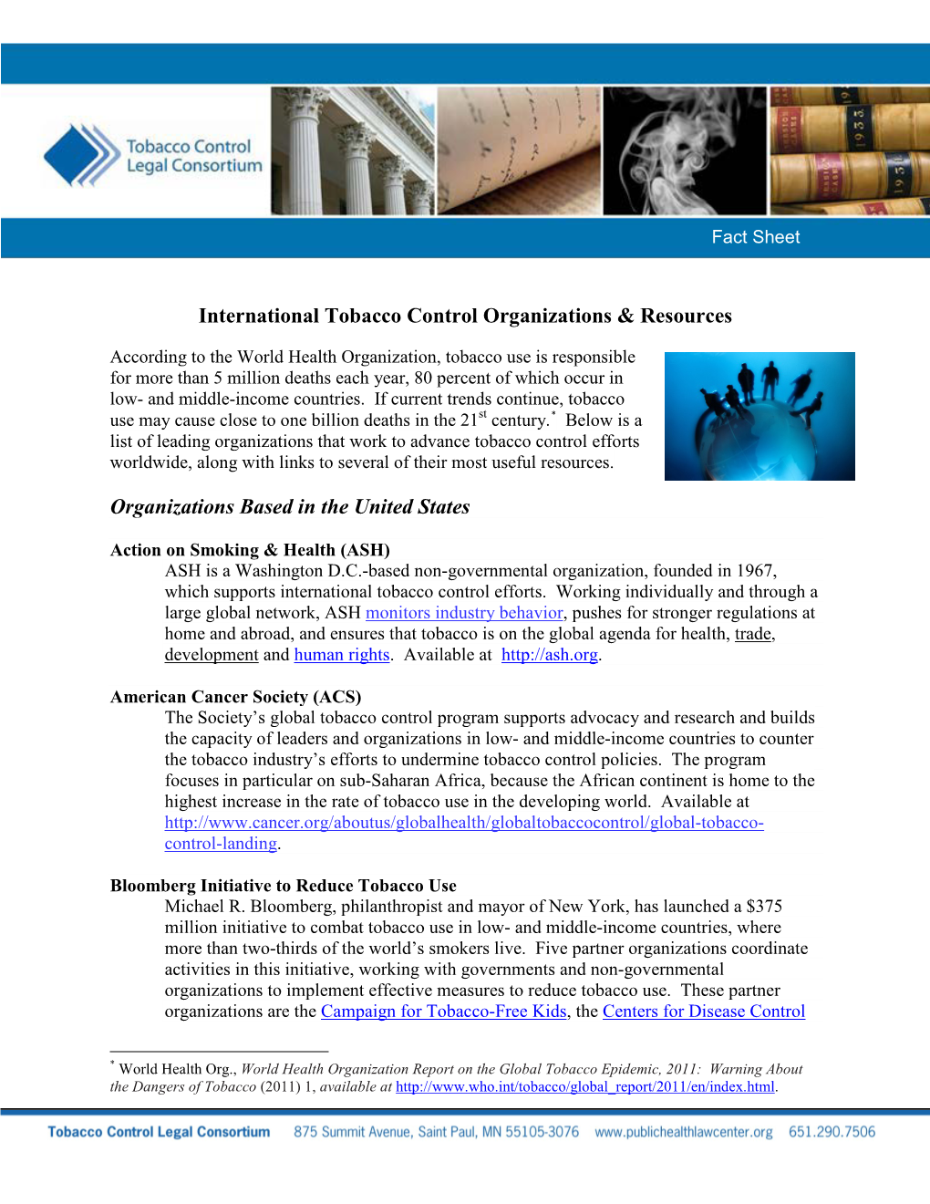 International Tobacco Control Organizations & Resources