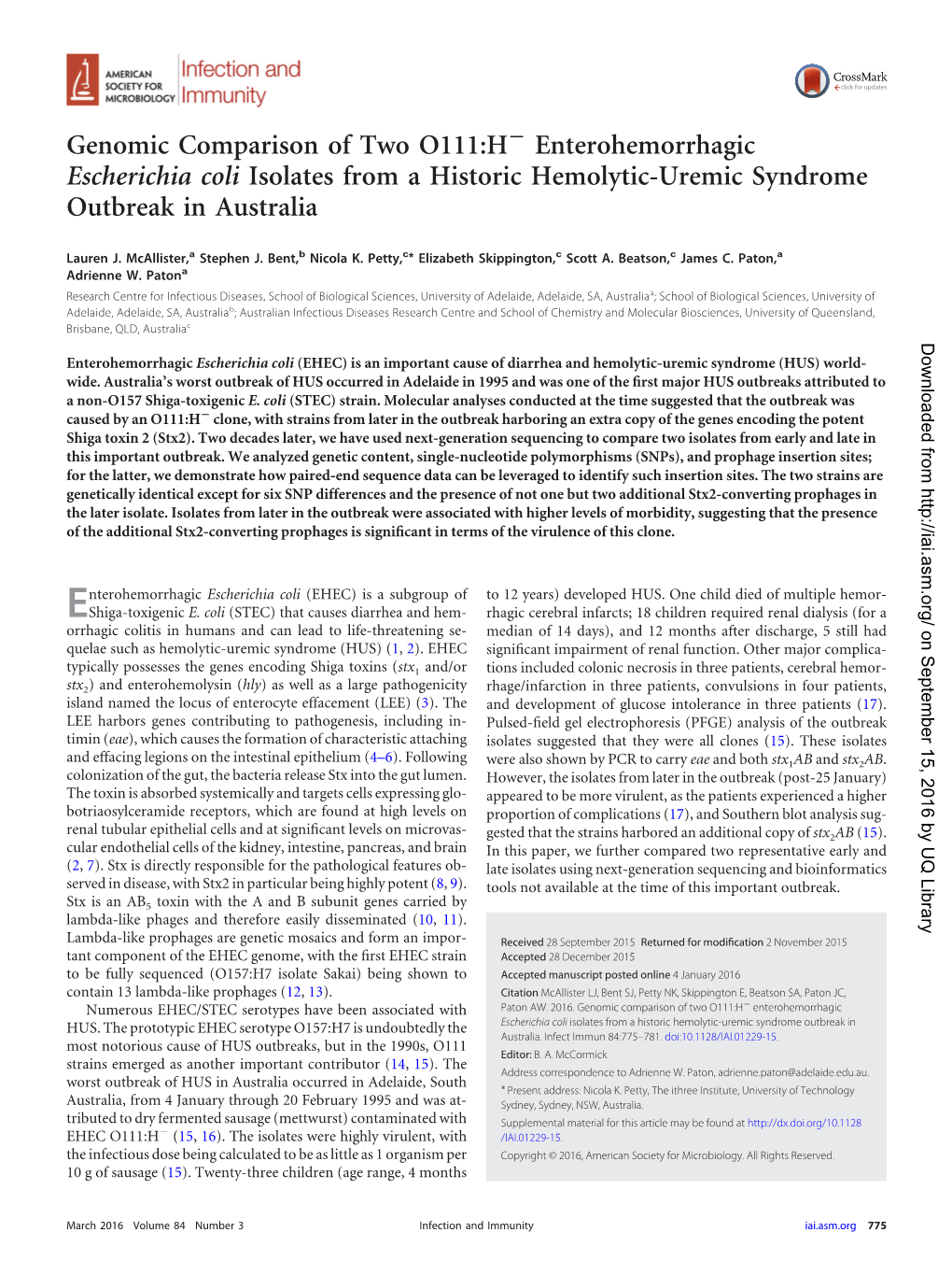 Genomic Comparison of Two O111:H− Enterohemorrhagic Escherichia