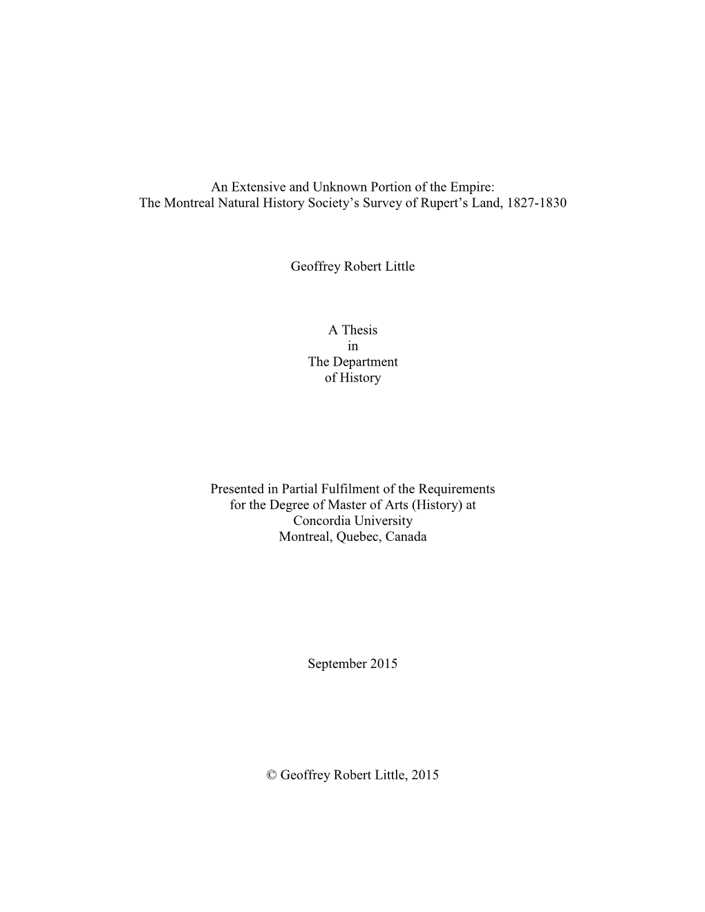 The Montreal Natural History Society's Survey of Rupert's Land, 1827