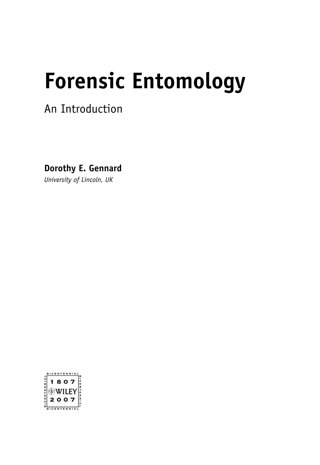 Forensic Entomology an Introduction