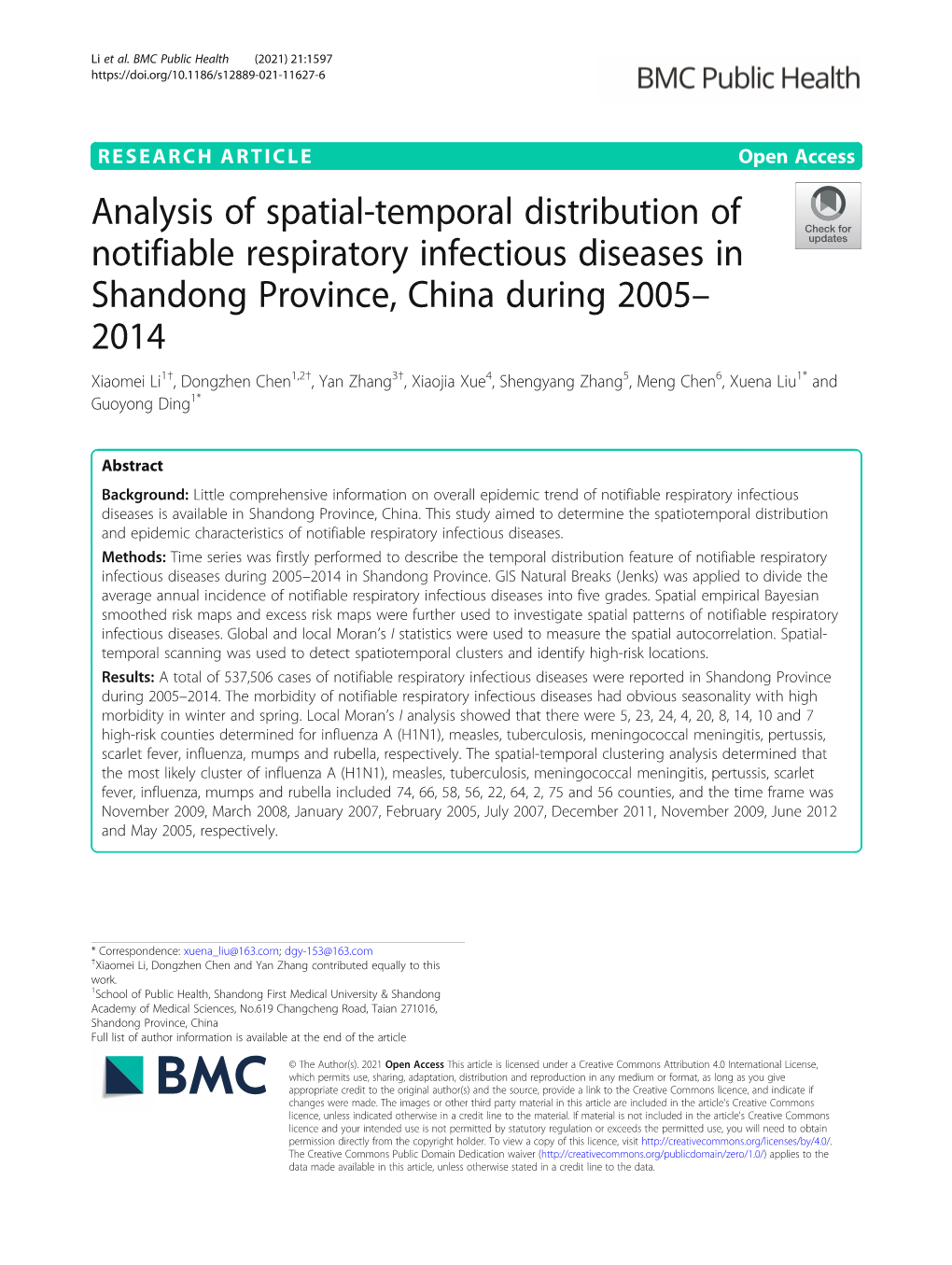 Analysis of Spatial-Temporal Distribution of Notifiable Respiratory