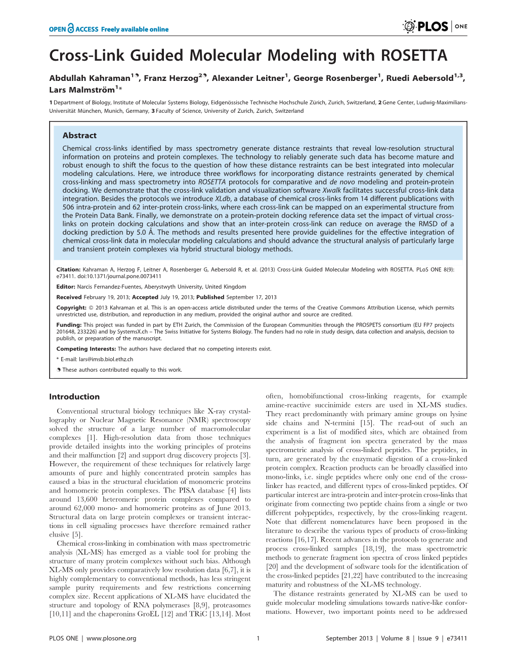 Cross-Link Guided Molecular Modeling with ROSETTA