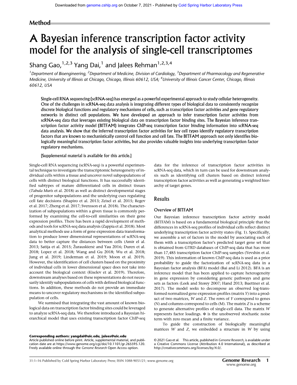 A Bayesian Inference Transcription Factor Activity Model for the Analysis of Single-Cell Transcriptomes
