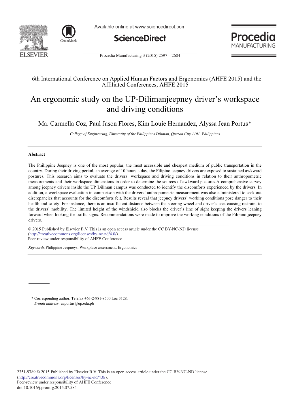 An Ergonomic Study on the UP-Dilimanjeepney Driver’S Workspace and Driving Conditions