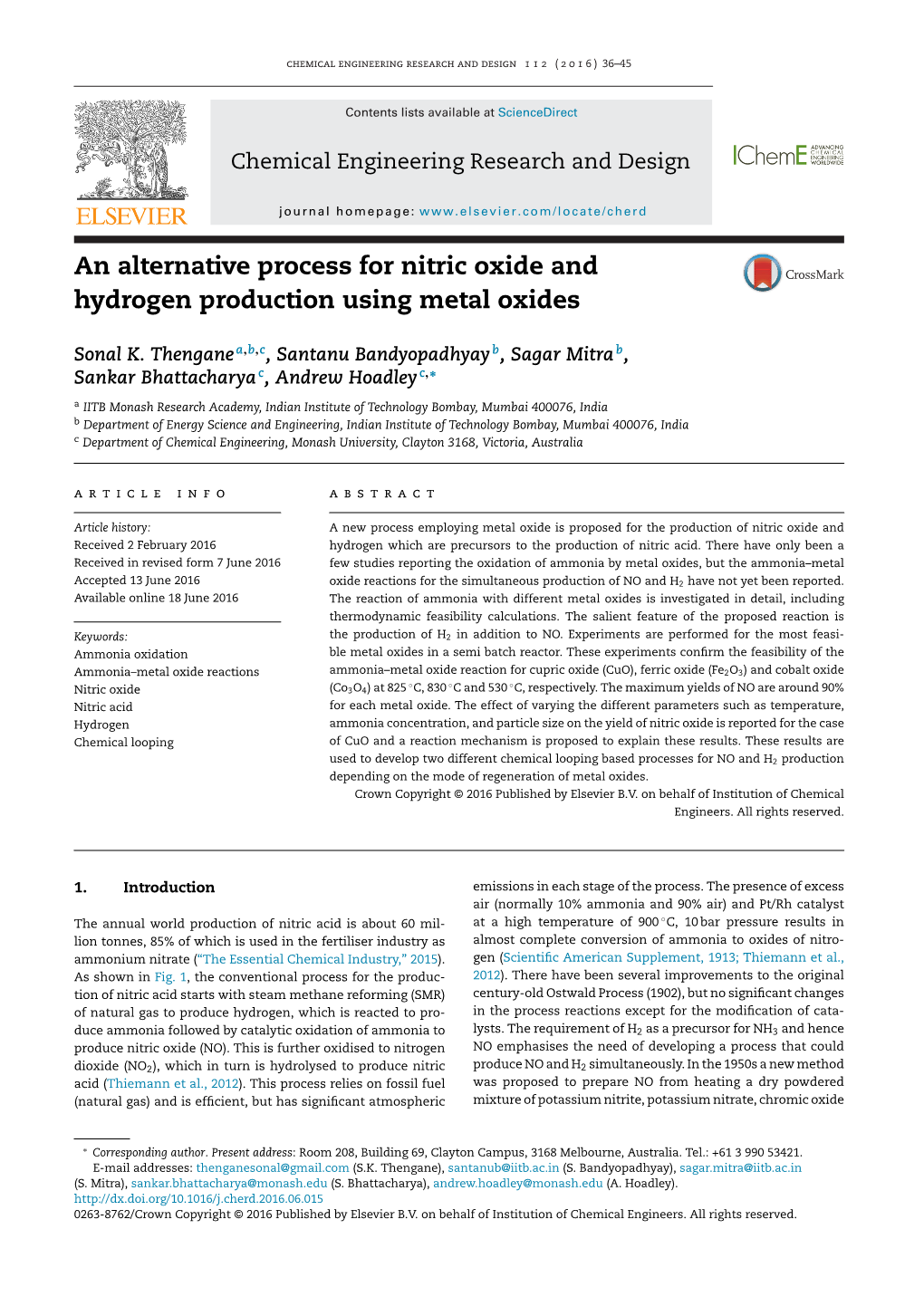 An Alternative Process for Nitric Oxide and Hydrogen Production Using