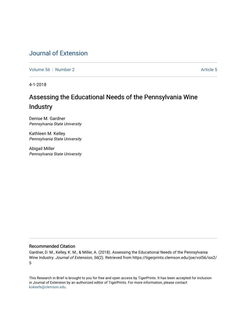 Assessing the Educational Needs of the Pennsylvania Wine Industry