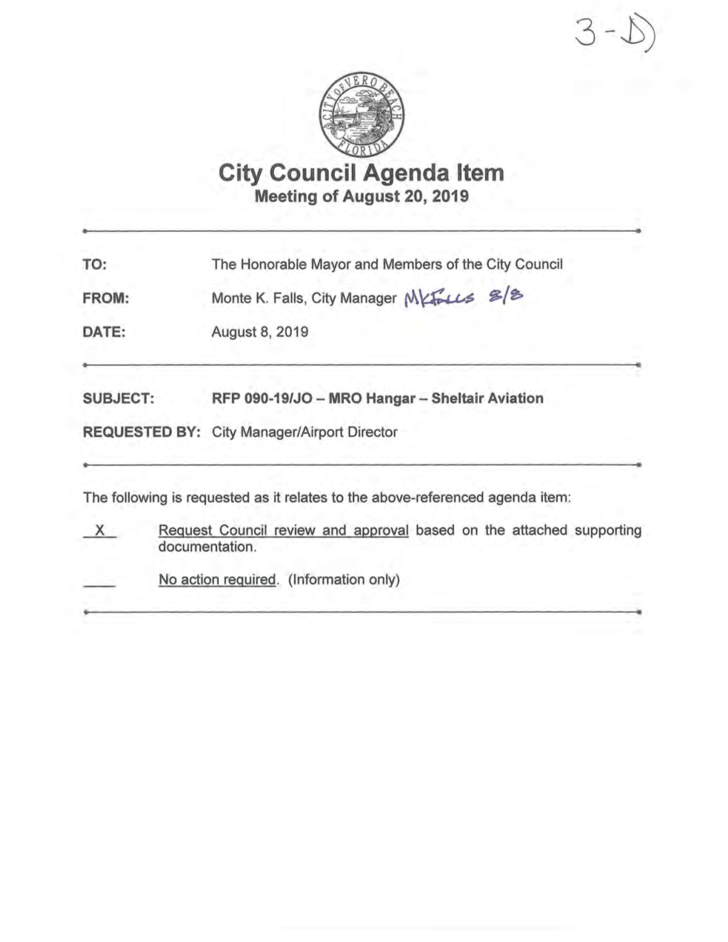 City Council Agenda Item Meeting of August 20, 2019