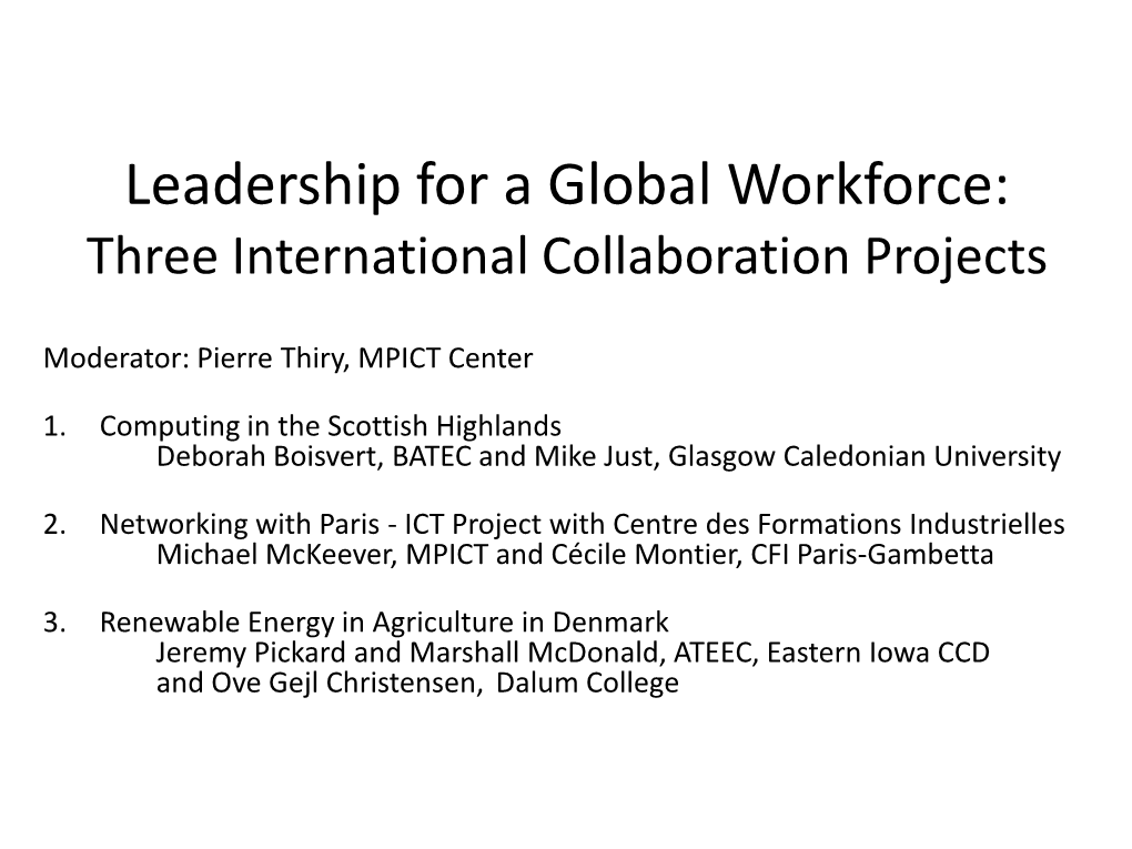 Leadership for a Global Workforce: Three International Collaboration Projects