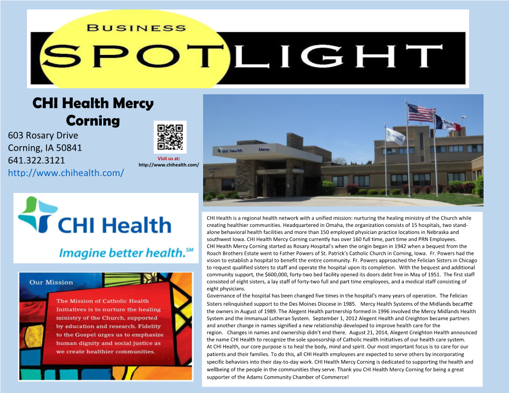 CHI Health Mercy Corning 603 Rosary Drive