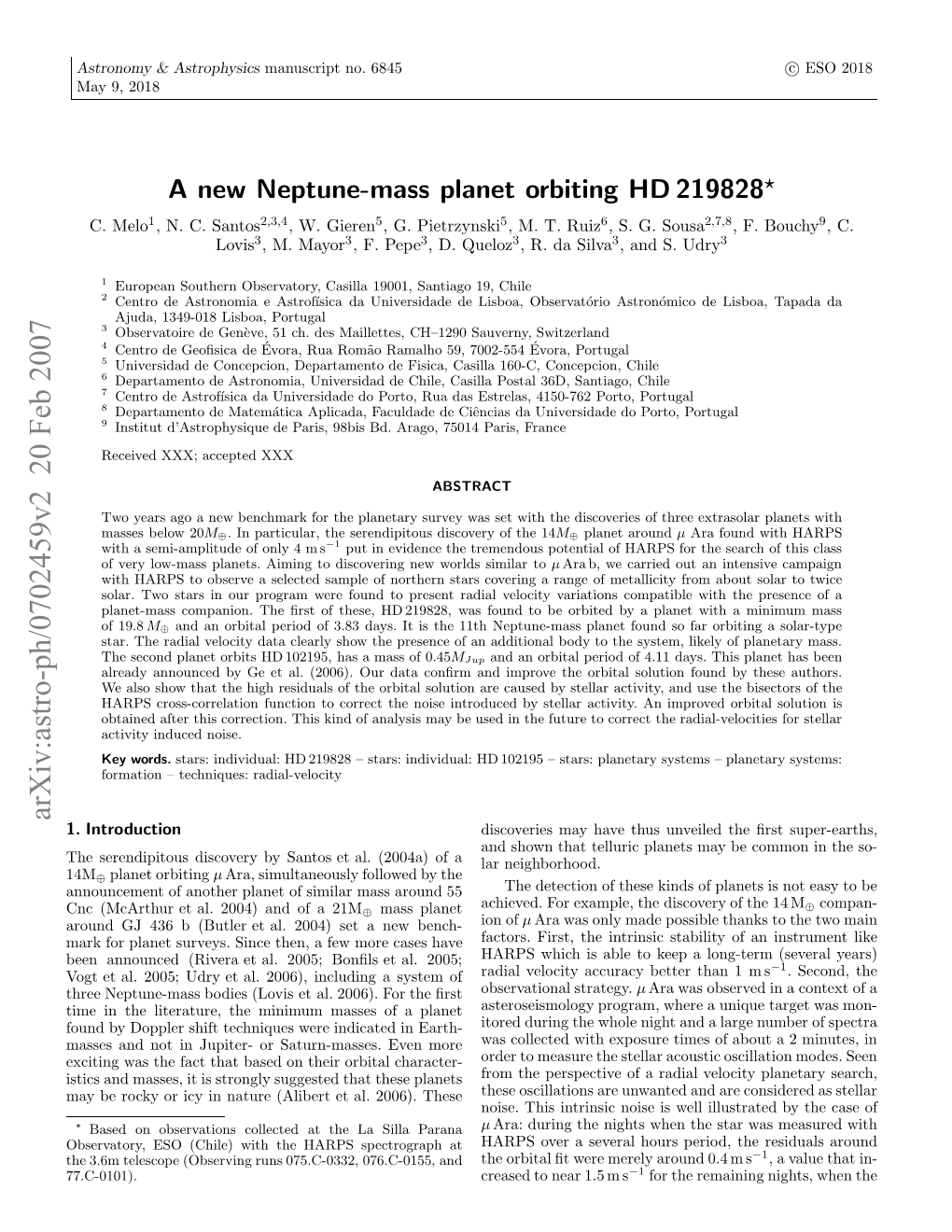 A New Neptune-Mass Planet Orbiting HD 219828 Radial-Velocity of the Star Was an Average of Only About 15 Table 1