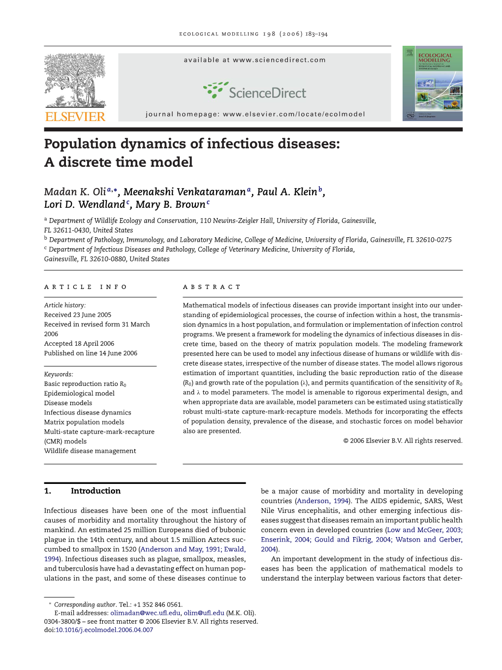 Population Dynamics of Infectious Diseases: a Discrete Time Model