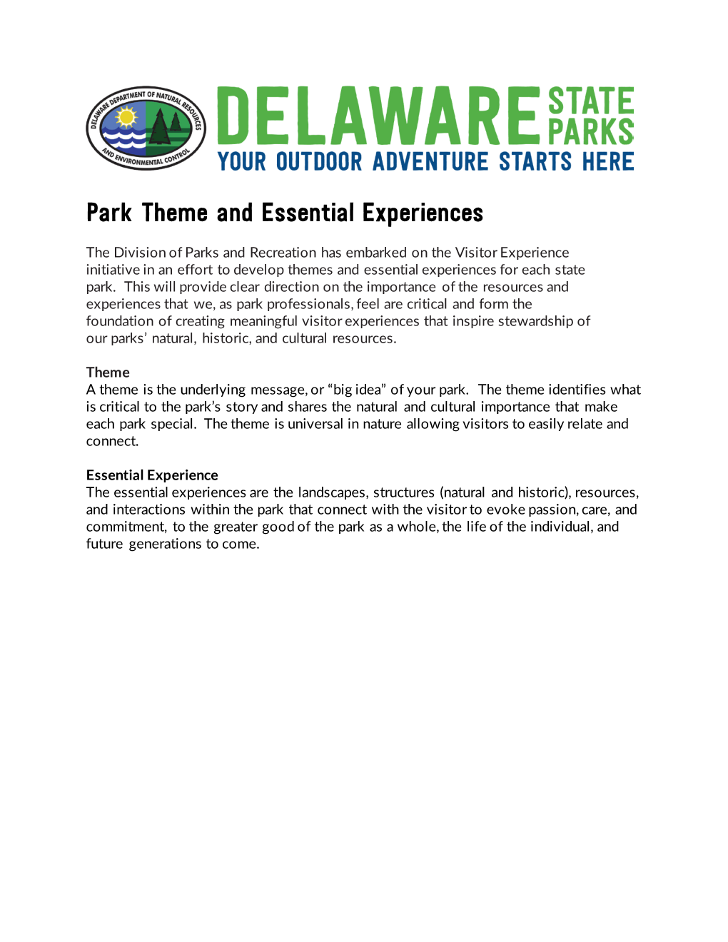 Park Theme and Essential Experiences