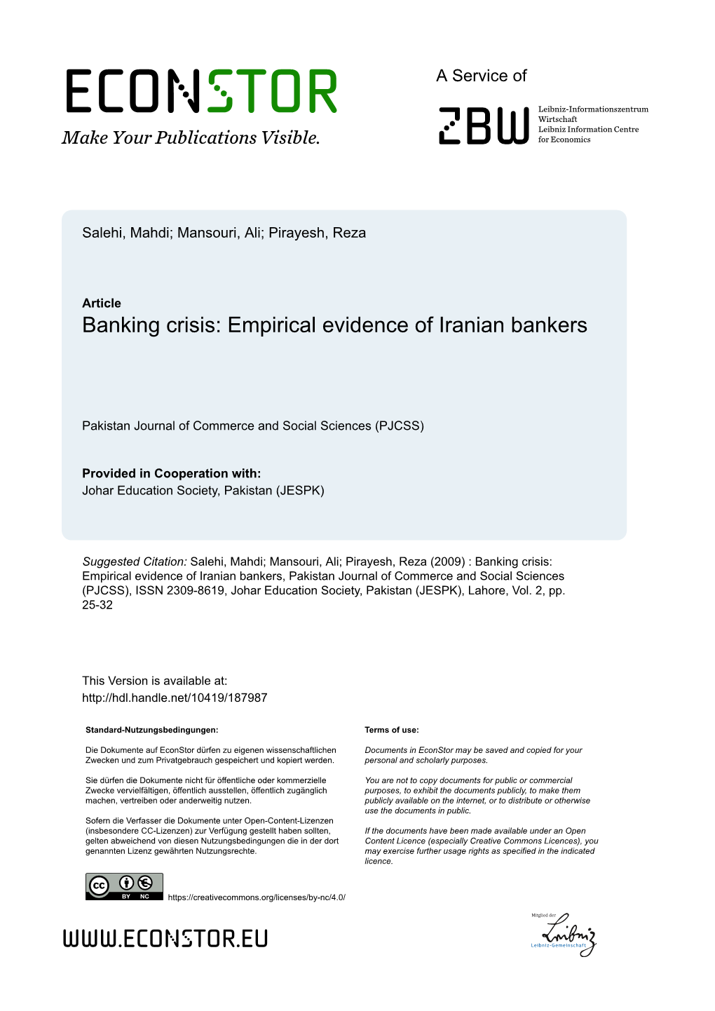 Banking Crisis: Empirical Evidence of Iranian Bankers