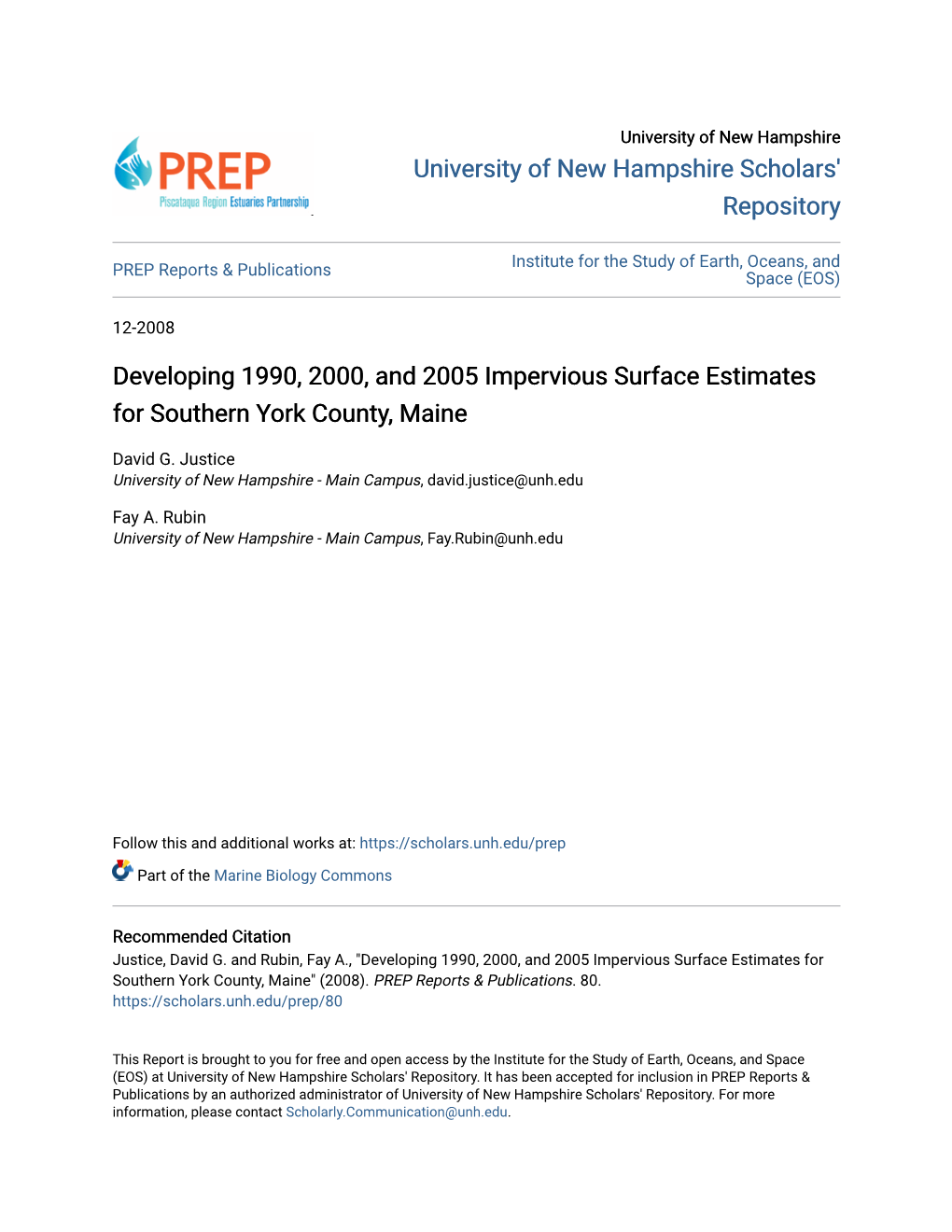 Developing 1990, 2000, and 2005 Impervious Surface Estimates for Southern York County, Maine