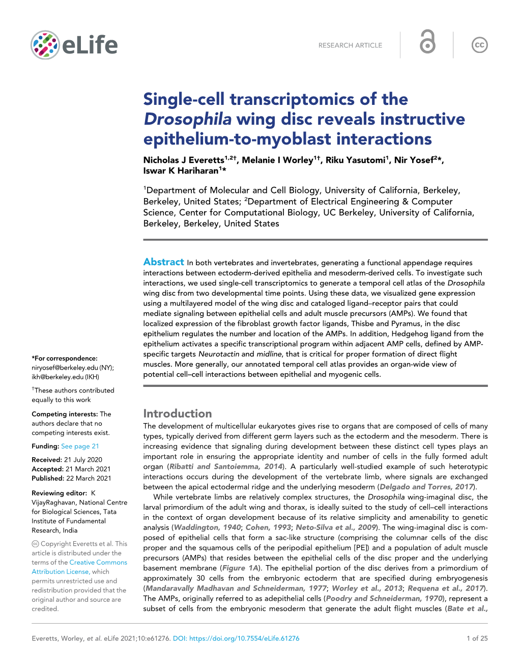 Single-Cell Transcriptomics of the Drosophila Wing Disc Reveals Instructive Epithelium-To-Myoblast Interactions