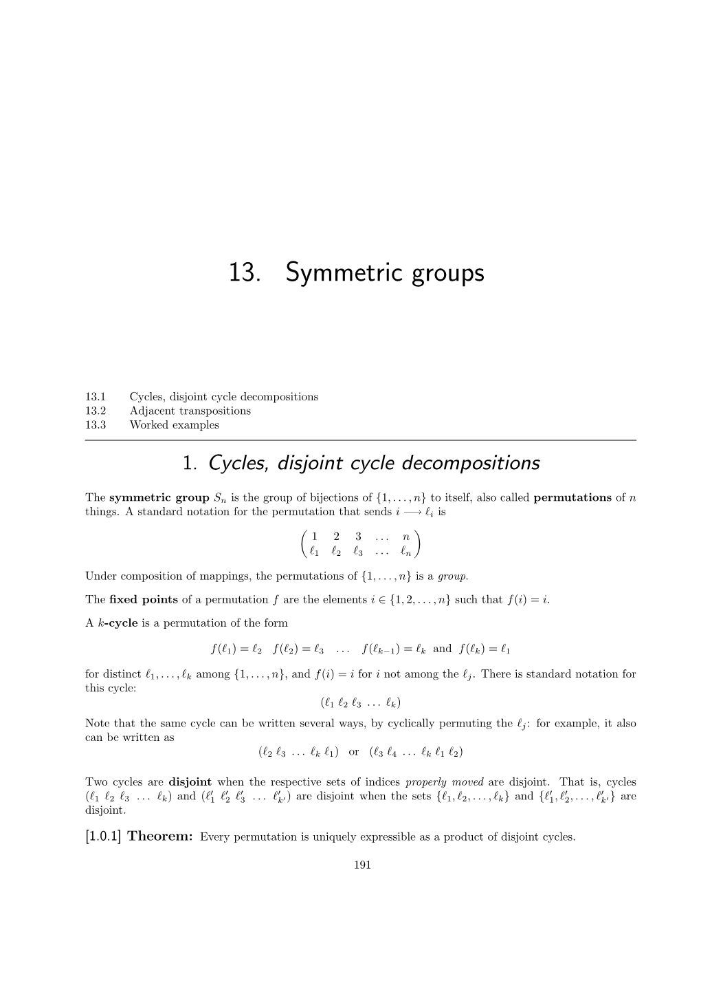 13. Symmetric Groups