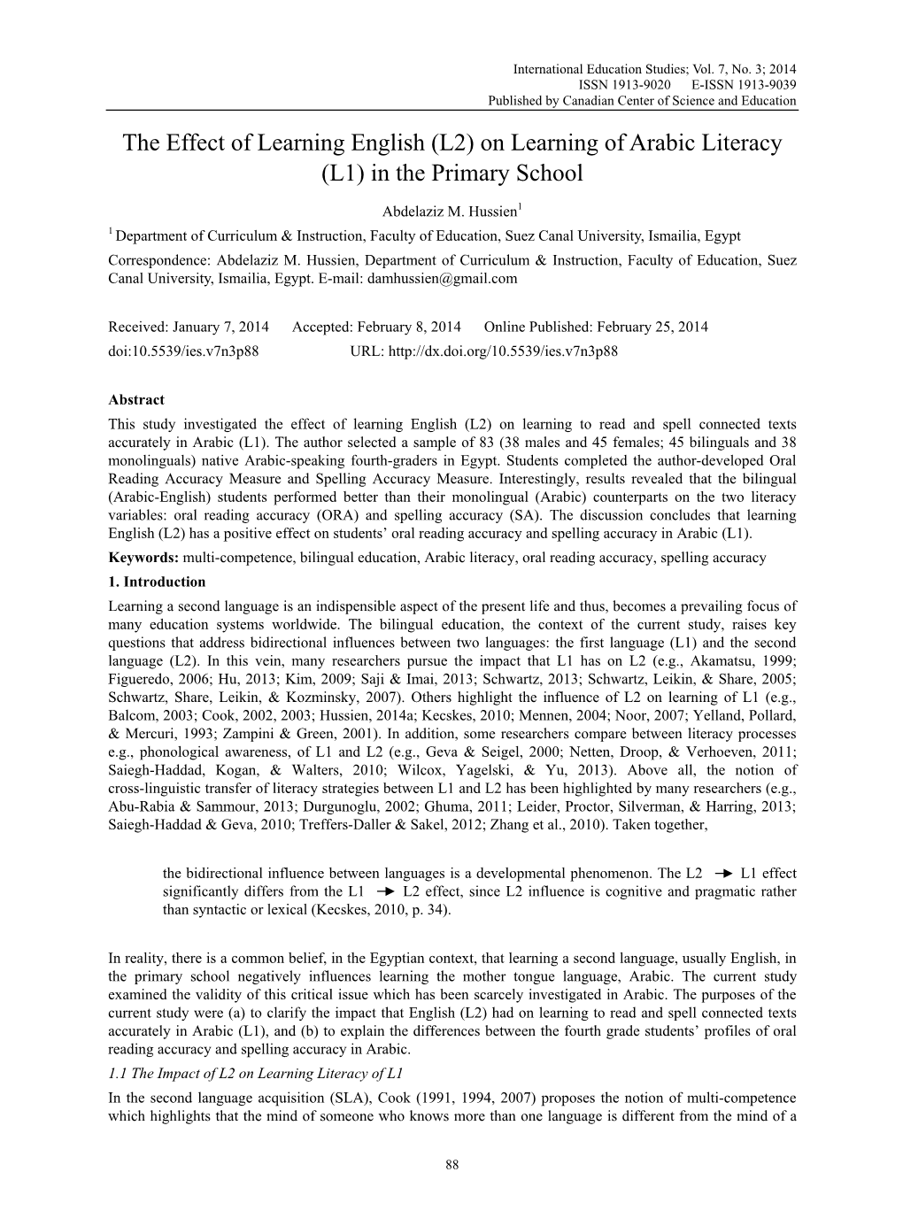 (L2) on Learning of Arabic Literacy (L1) in the Primary School