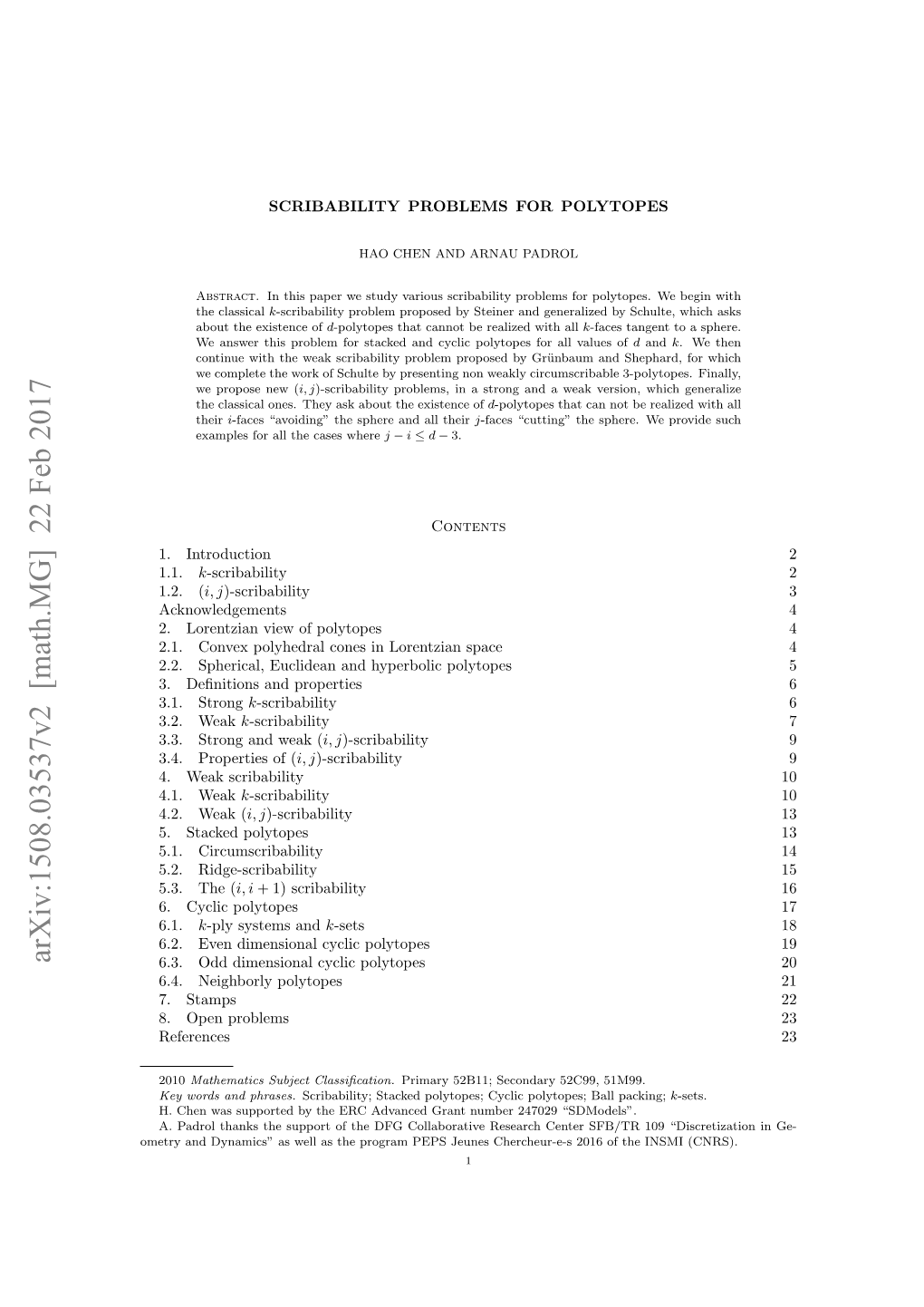 Scribability Problems for Polytopes