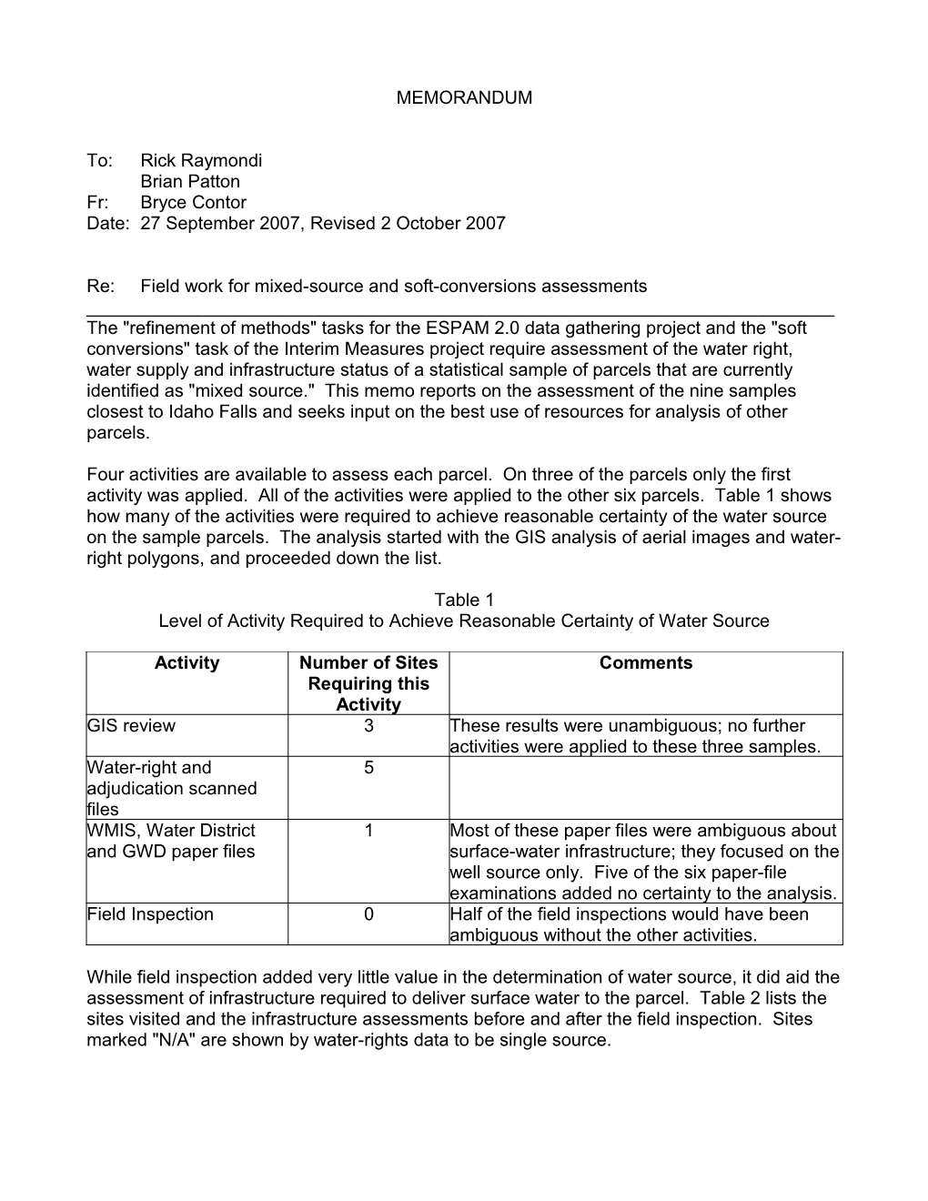 Re: Field Work for Mixed-Source and Soft-Conversions Assessments