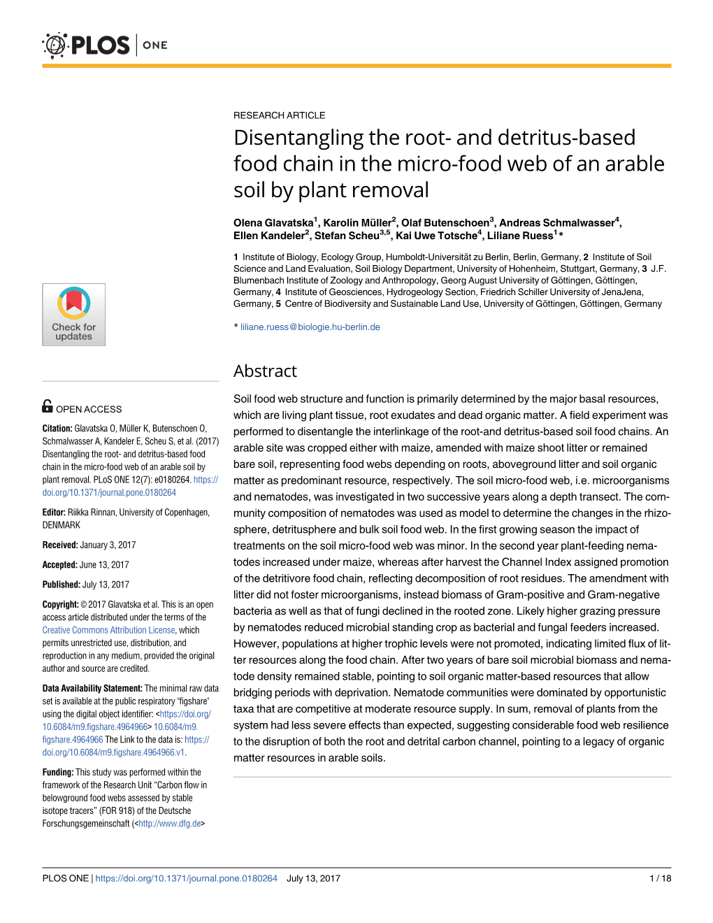 And Detritus-Based Food Chain in the Micro-Food Web of an Arable Soil by Plant Removal