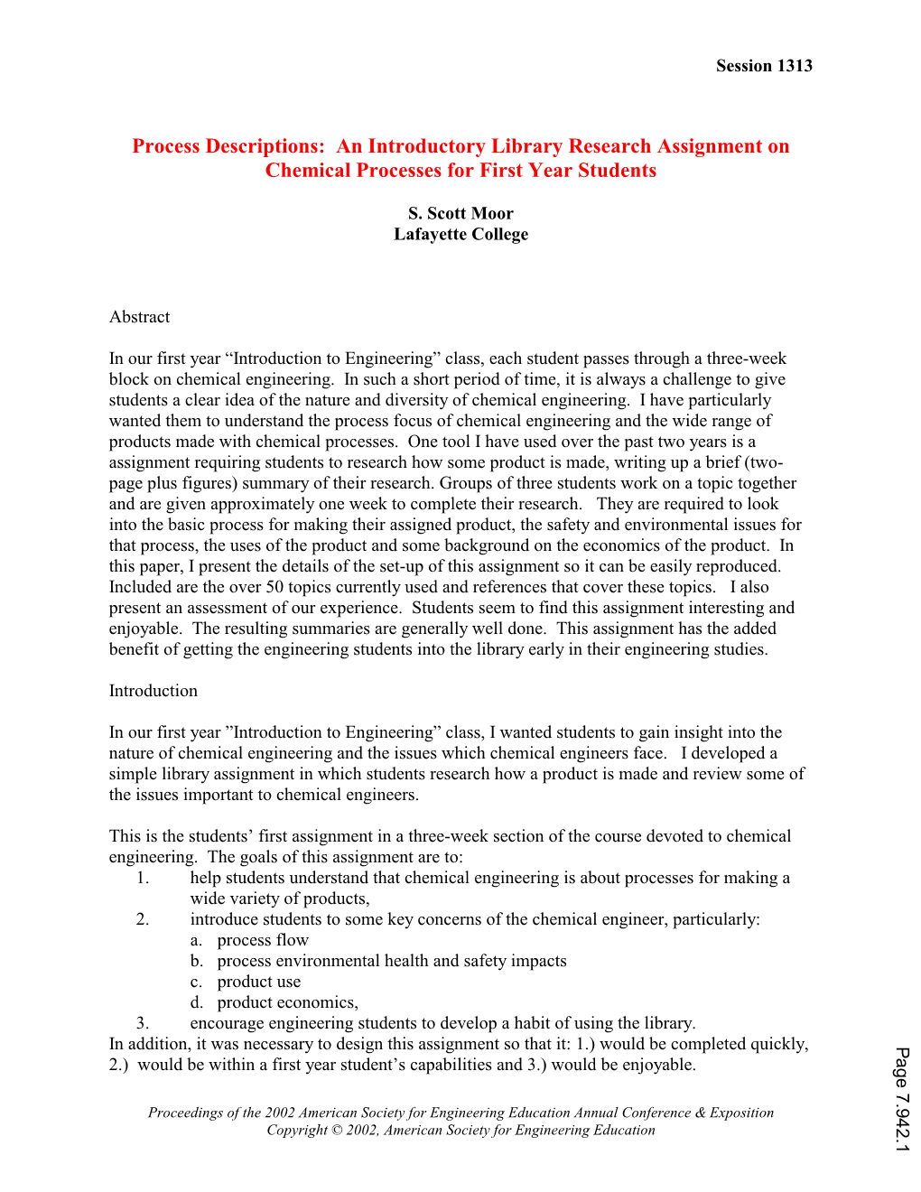 Process Descriptions: an Introductory Library Research Assignment on Chemical Processes for First Year Students